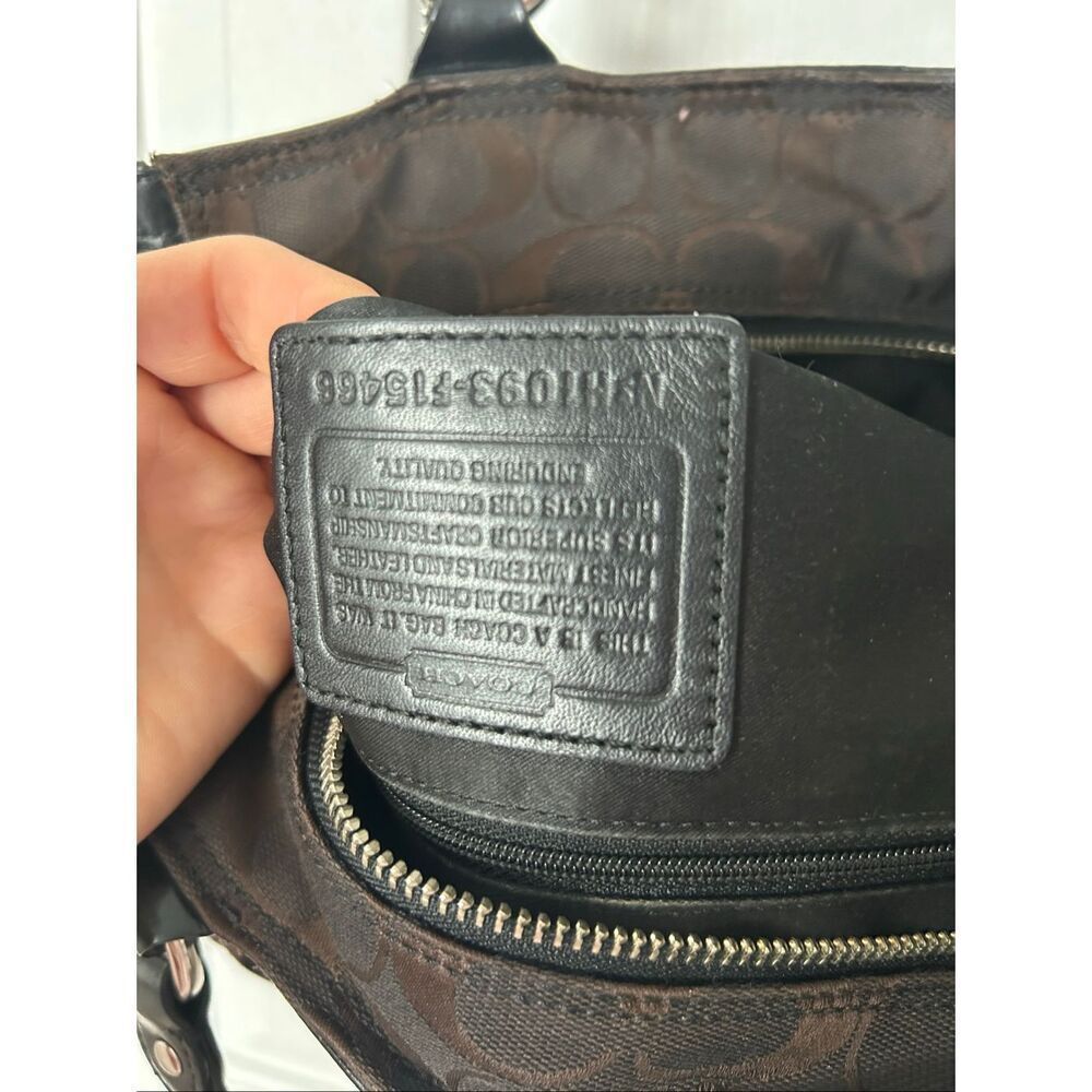 COACH Circle Patchwork East West Tote Black Brown F15466 Shoulder Handbag Purse - Picture 6 of 10